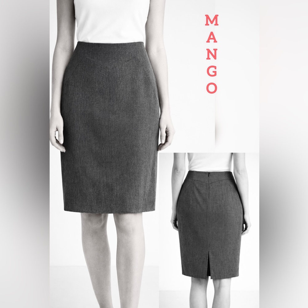 Elegant Mango Suit pencil skirt in a classic charcoal tone.